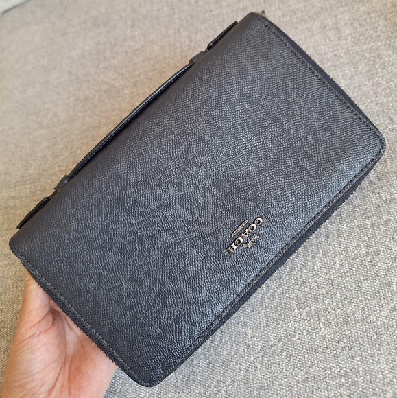 NWT Coach F23334 Crossgrain Leather Double Zip Travel Wallet Midnight - Picture 1 of 11